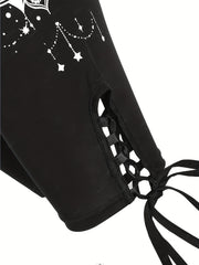 Graphic Print High Waist Leggings Casual Drawstring Leggings