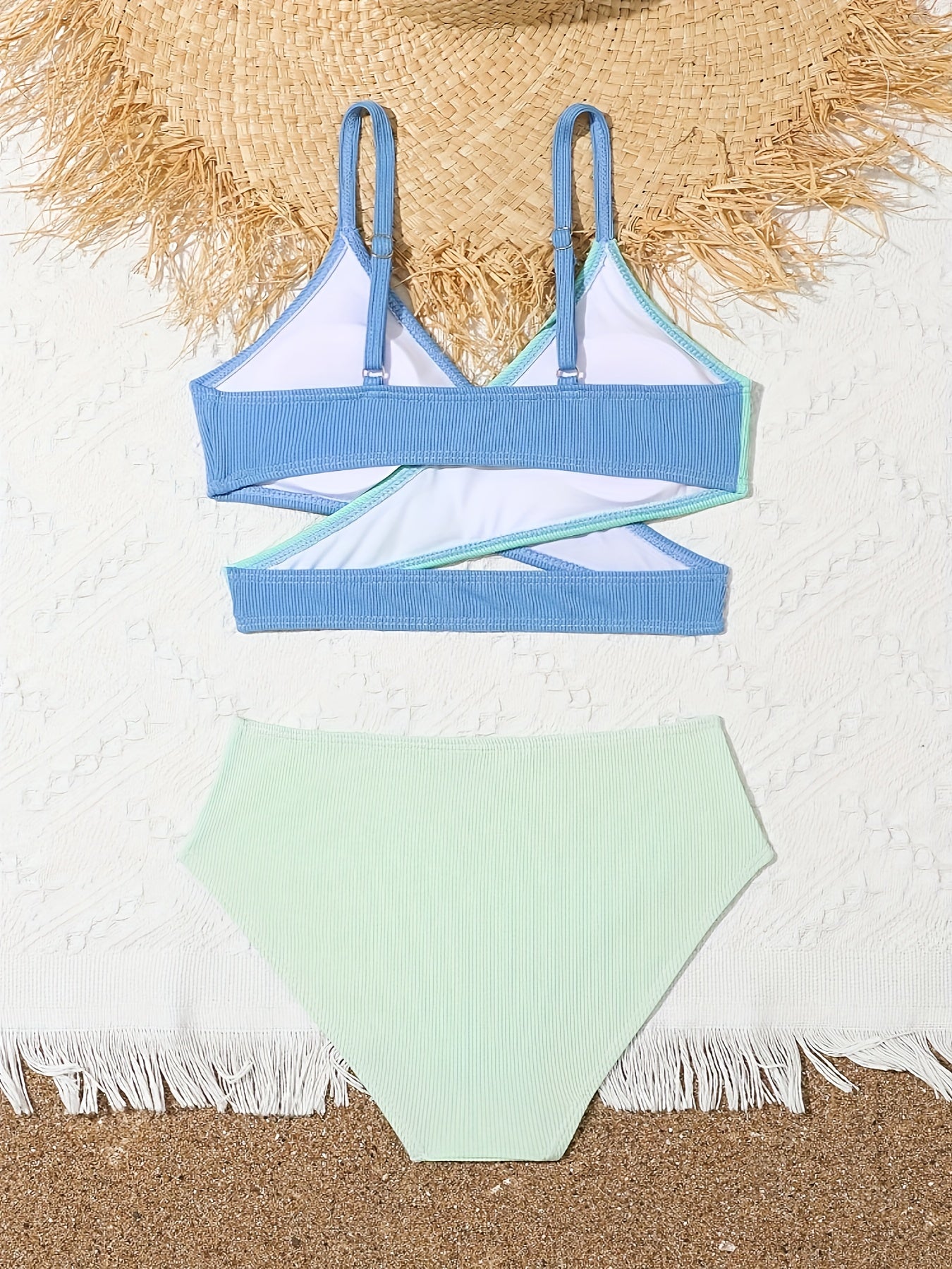 Girls 2pcs Bikini Set Crisscross Top Briefs Swimsuit Set