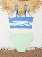 Girls 2pcs Bikini Set Crisscross Top Briefs Swimsuit Set