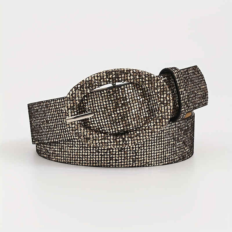 Sequin Sparkling Women Dress Belt Oval Pin Buckle Wide Belt