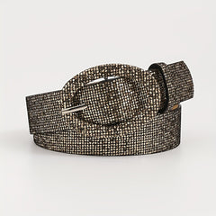 Sequin Sparkling Women Dress Belt Oval Pin Buckle Wide Belt