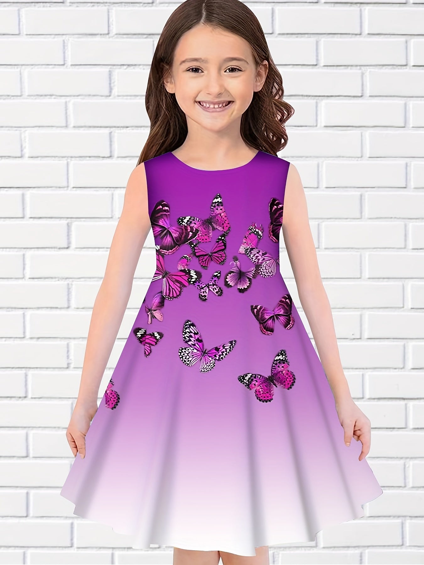 Princess Dress for Girls Gradient Butterfly 3D Print Sleeveless Summer Clothing