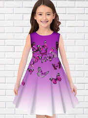 Princess Dress for Girls Gradient Butterfly 3D Print Sleeveless Summer Clothing
