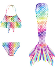 Girl's Mermaid Swimsuit 3pcs Fish Scale Pattern Bikini Set & Mermaid Tail