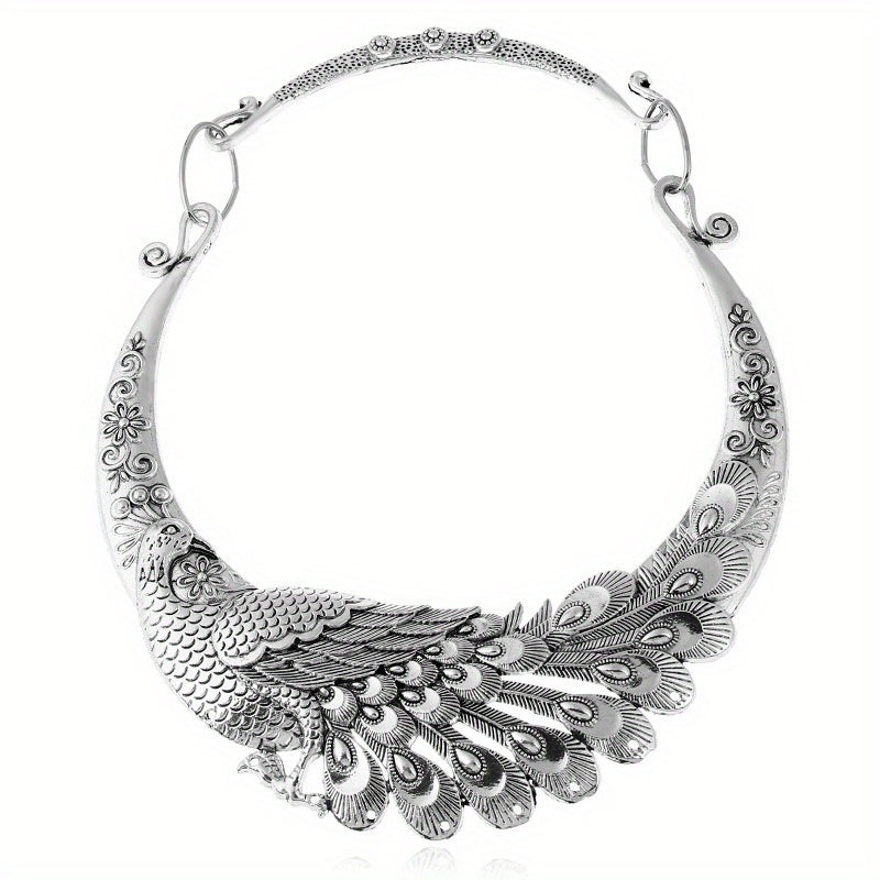 Vintage Peacock Chunky Collar Choker Necklace Exaggerated Jewelry