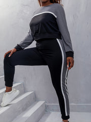 Colorblock Top & Sweatpants Sportswear Set Plus 2pcs Activewear Set