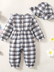 Christmas Baby Plaid Bowknot Jumpsuit & Hat Set