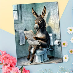 Challenging 500pcs Wooden Jigsaw Puzzle - Humorous Donkey Reading Newspaper