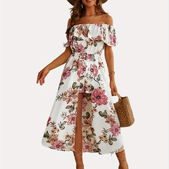 Floral Print Off Shoulder Romper Boho Short Sleeve Romper