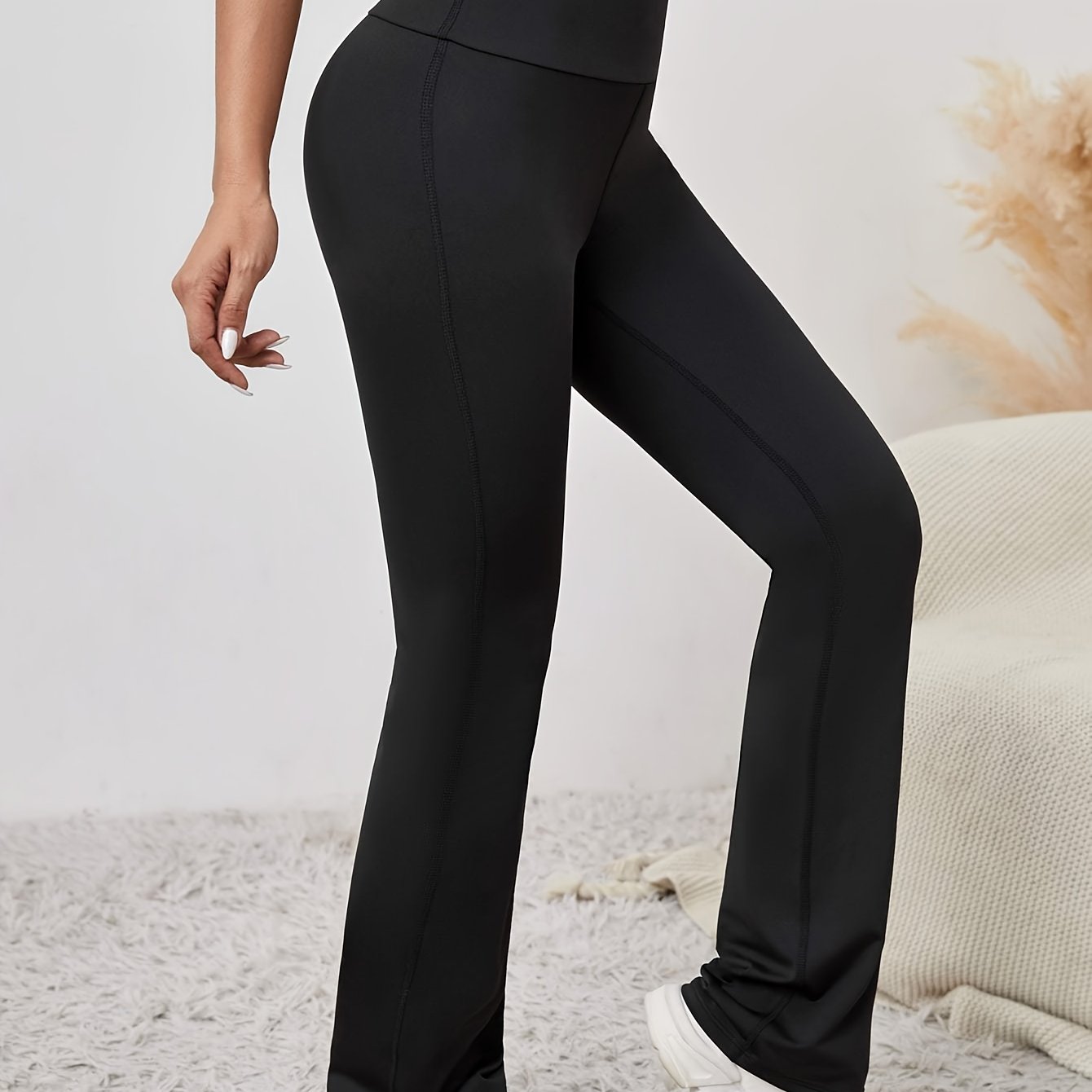 Solid Medium Stretch Fitness Pants Yoga Running Flared Pants