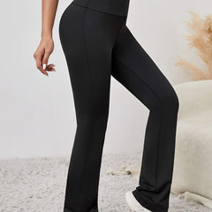 Solid Medium Stretch Fitness Pants Yoga Running Flared Pants