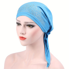 Ramadan Head Scarf Turban Cap Rhinestone Satin Head Wrap Bandana