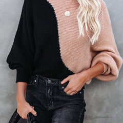 Block Crew Neck Pullover Sweater Long Sleeve for Spring & Fall