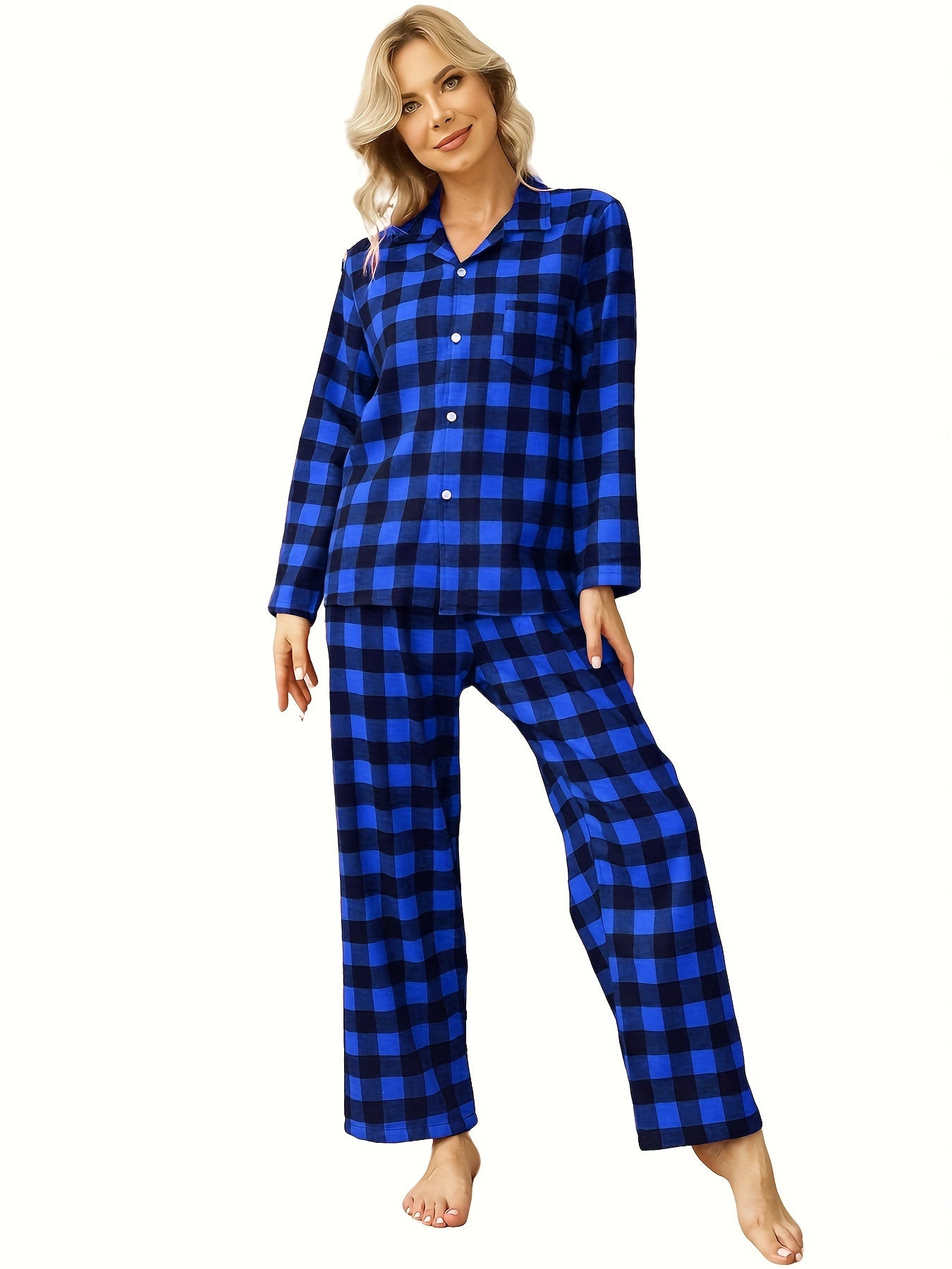 Plaid Pajama Set Button Top & Pants