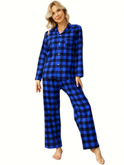 Plaid Pajama Set Button Top & Pants