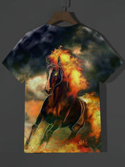 Horse 3D Pattern Print Men's Short Sleeve T-shirt Graphic Tee