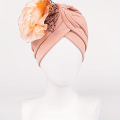 Feather Mesh Flower Turban Cap Solid Head Wrap Elastic Bonnet Chemo Hats