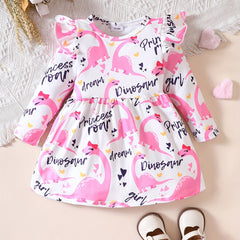 Baby Girl's Cartoon Graphic Long Sleeve Dress