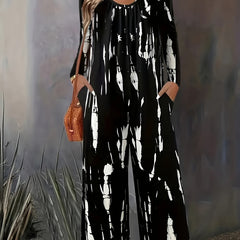 Tie Dye Long Sleeve Round Neck Jumpsuit