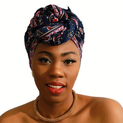 Paisley Printed Hijab Knotted Turban Cap Elastic Head Wrap