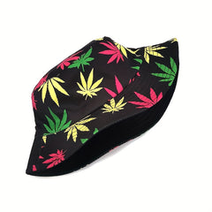 Leaf Print Bucket Hat Double Sided Sun Hat