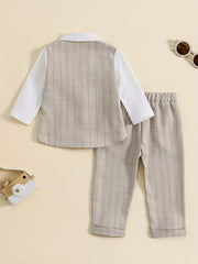 2pcs Baby Boys Striped Short Sleeve Bowtie Shirt & Shorts Gentleman Outfit
