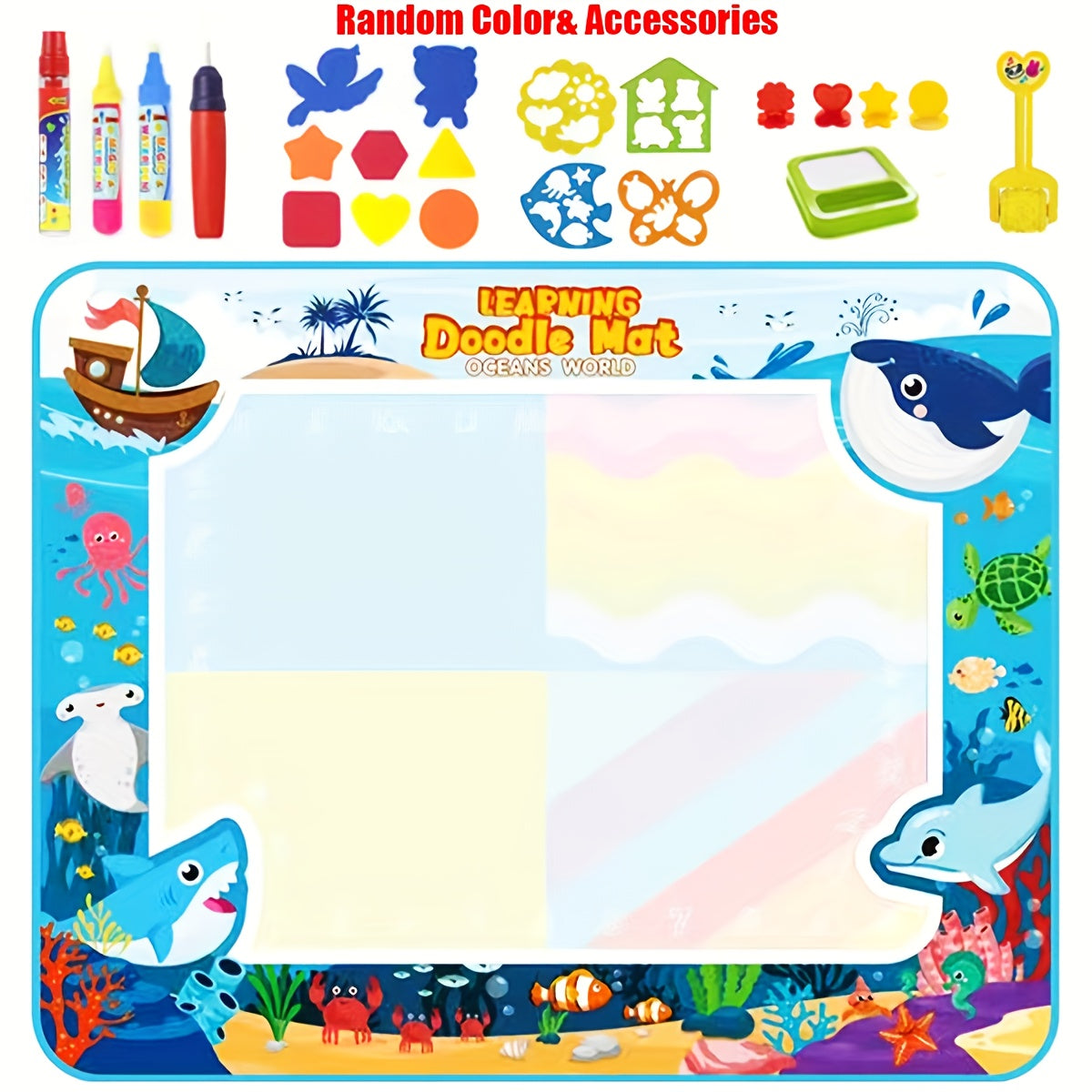 X-Large Water Doodle Mat with Stickers & Markers Mess-Free Art Activity