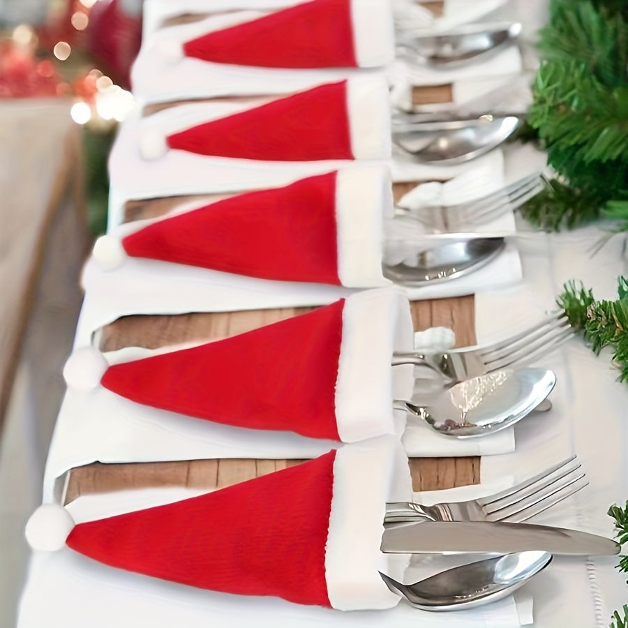 10pcs Mini Christmas Hats 2.36in Wide 3.9in High Red Wine Party Decorations