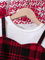 Girls 2pcs Plaid Dress Hat Set Autumn Winter