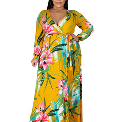 Floral Print V Neck Maxi Dress