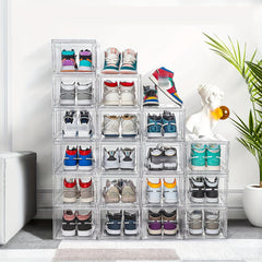 2pcs Transparent Foldable Shoes Storage Box Stackable Dustproof Basket