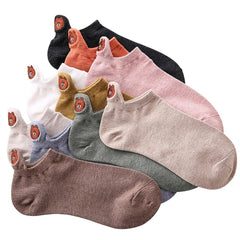 10 Pairs Soft Ankle Socks Teddy Bear Embroidered Cotton Solid Women's Stockings