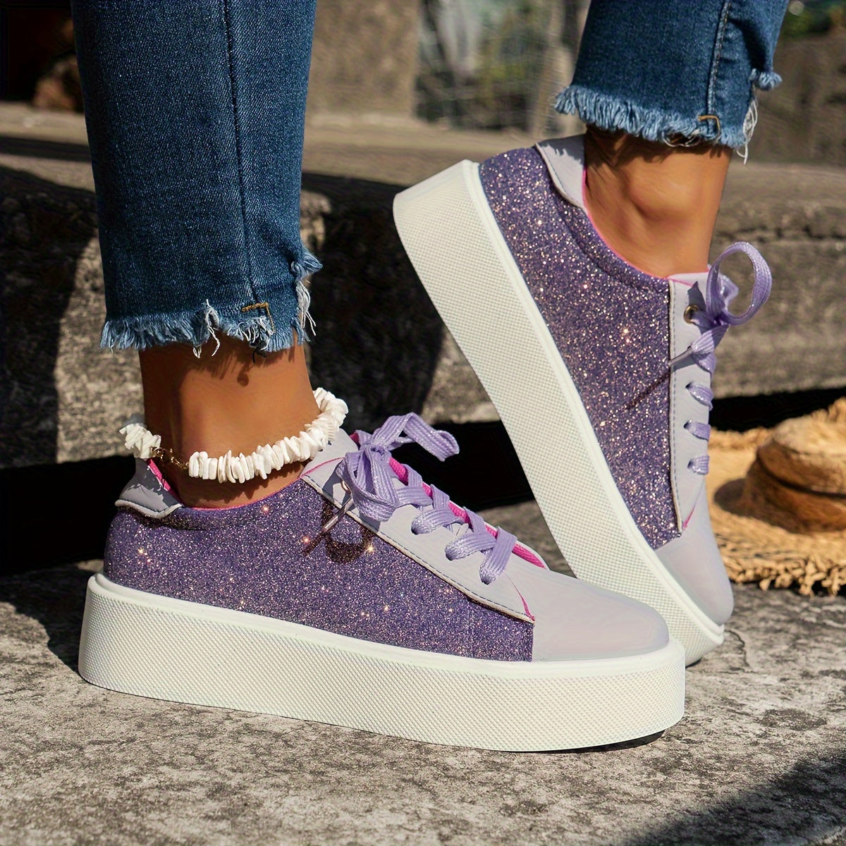 Sequin Thick Bottom Casual Sneakers Non slip Sport Shoes