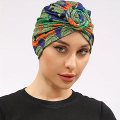 Boho Print Turban Cap Twist Pleated Head Wrap Elastic Head Scarf