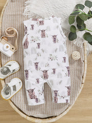 Baby Boys Bull And Flower Print Sleeveless Summer Romper