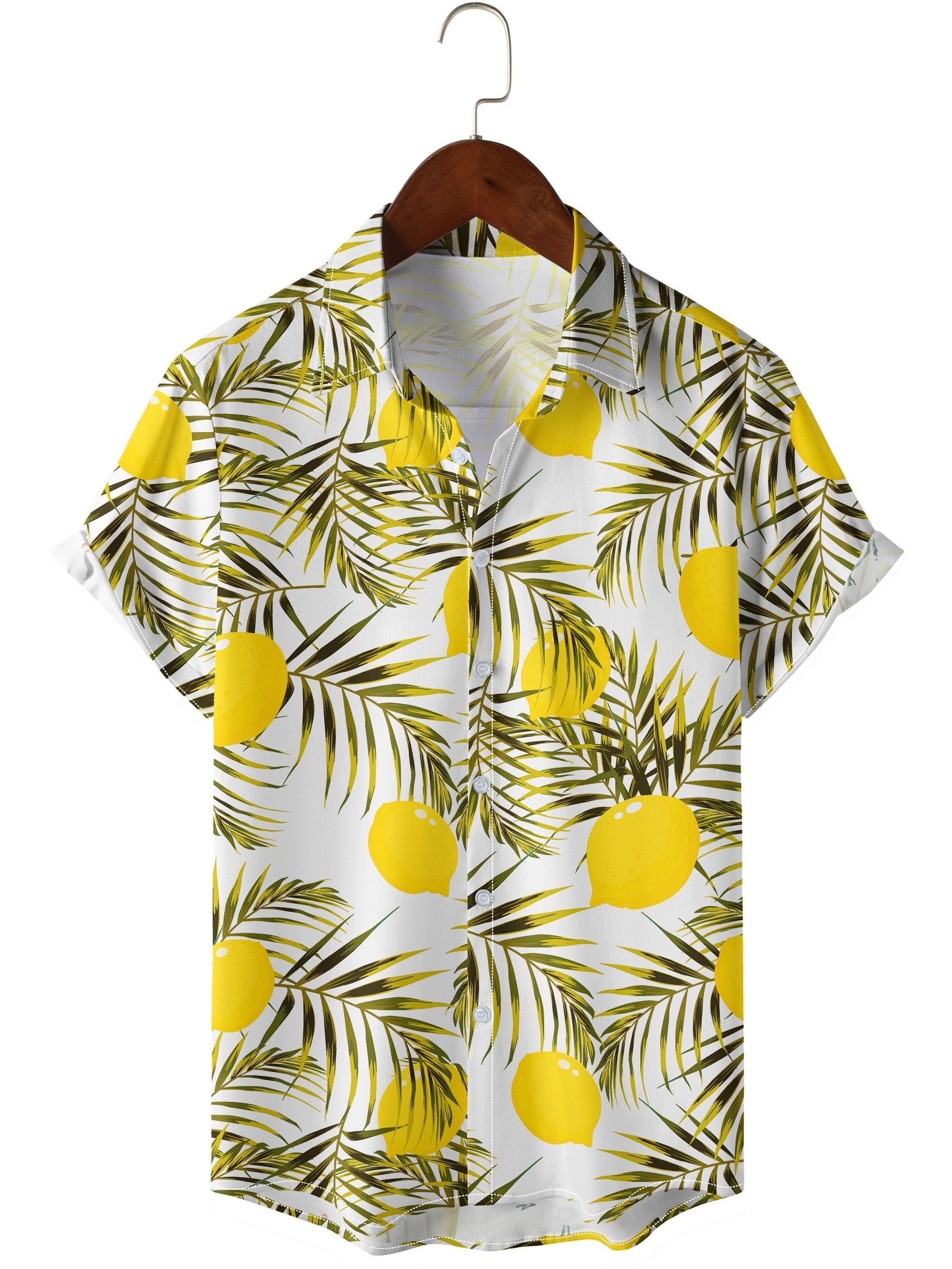 Men's Lemon Print Hawaiian Shirt for Summer Vacation