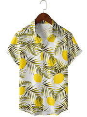 Men's Lemon Print Hawaiian Shirt for Summer Vacation