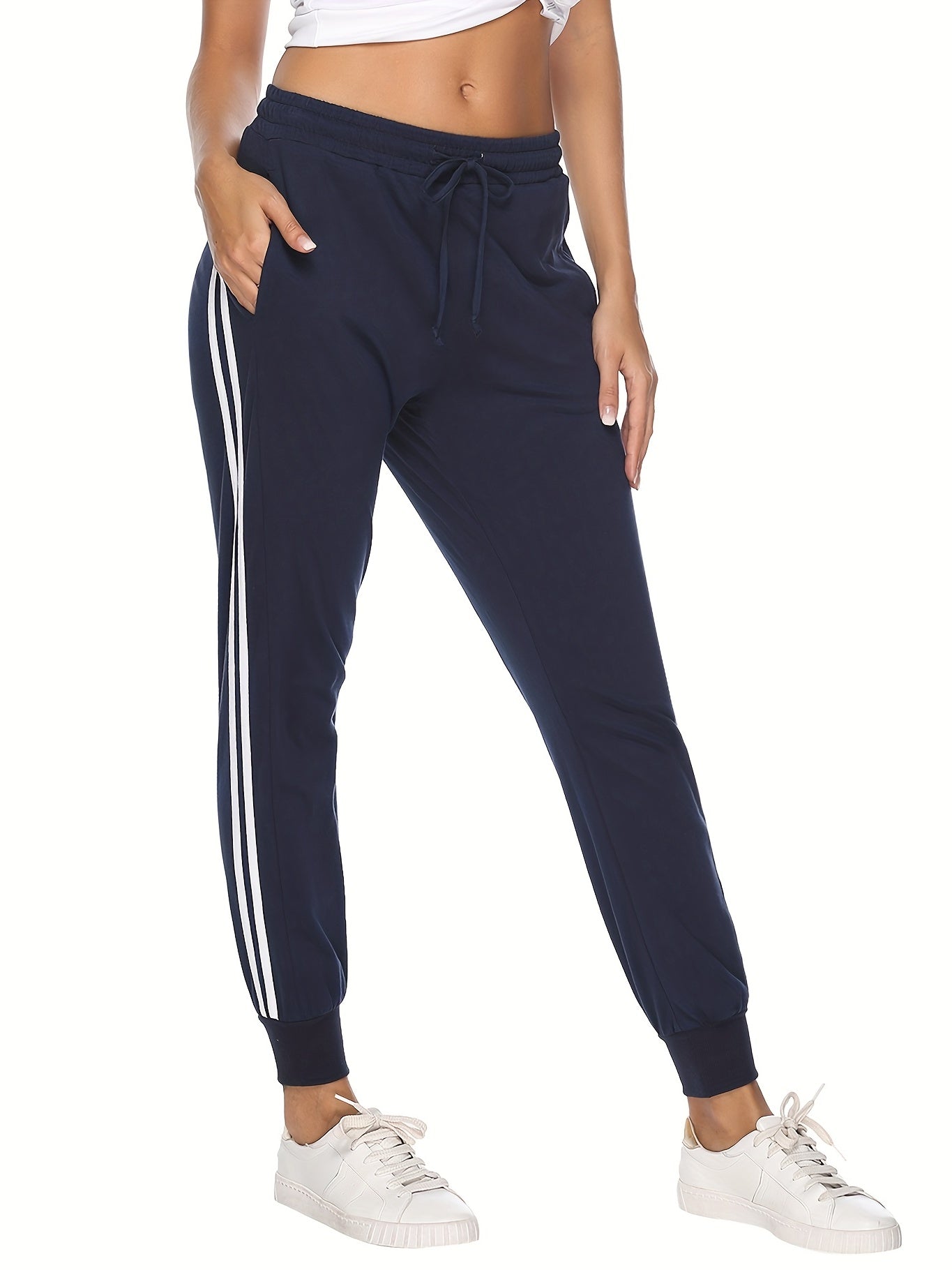 High Waist Jogger Pants Stripe Casual Workout Running Sweatpants