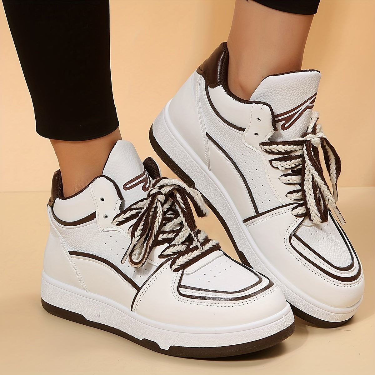 Women's Platform Skate Shoes Mid Top Lace Up Sneakers