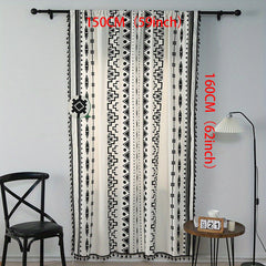 Boho Semi Blackout Curtain, Geometric Print, Tassel, Kitchen Living Room Bedroom