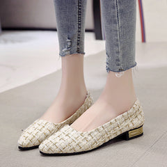 Women's Tweed Flat Shoes Almond Toe Slip On Soft Sole Shoes