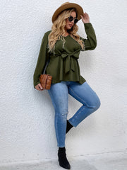 Long Sleeve Peplum Top with Belt