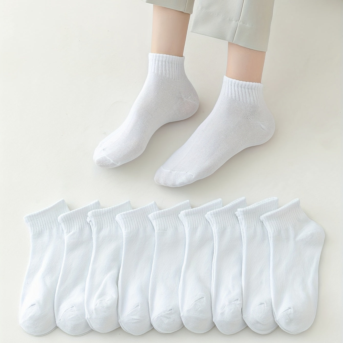 10 Pairs Solid Short Socks Soft & Lightweight All match Women's Stockings