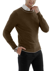 Men's Solid Casual Skinny Round Neck Pullover Sweater