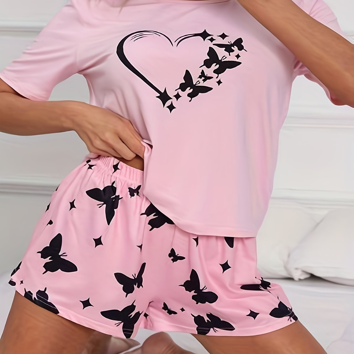 Butterfly Print Tee & Shorts Pajama Set