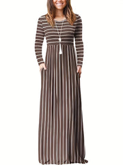 Striped Print High Waist Maxi Dress