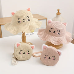 Summer Children's Straw Hat Female Embroidery Sunscreen Sun Hat Beach