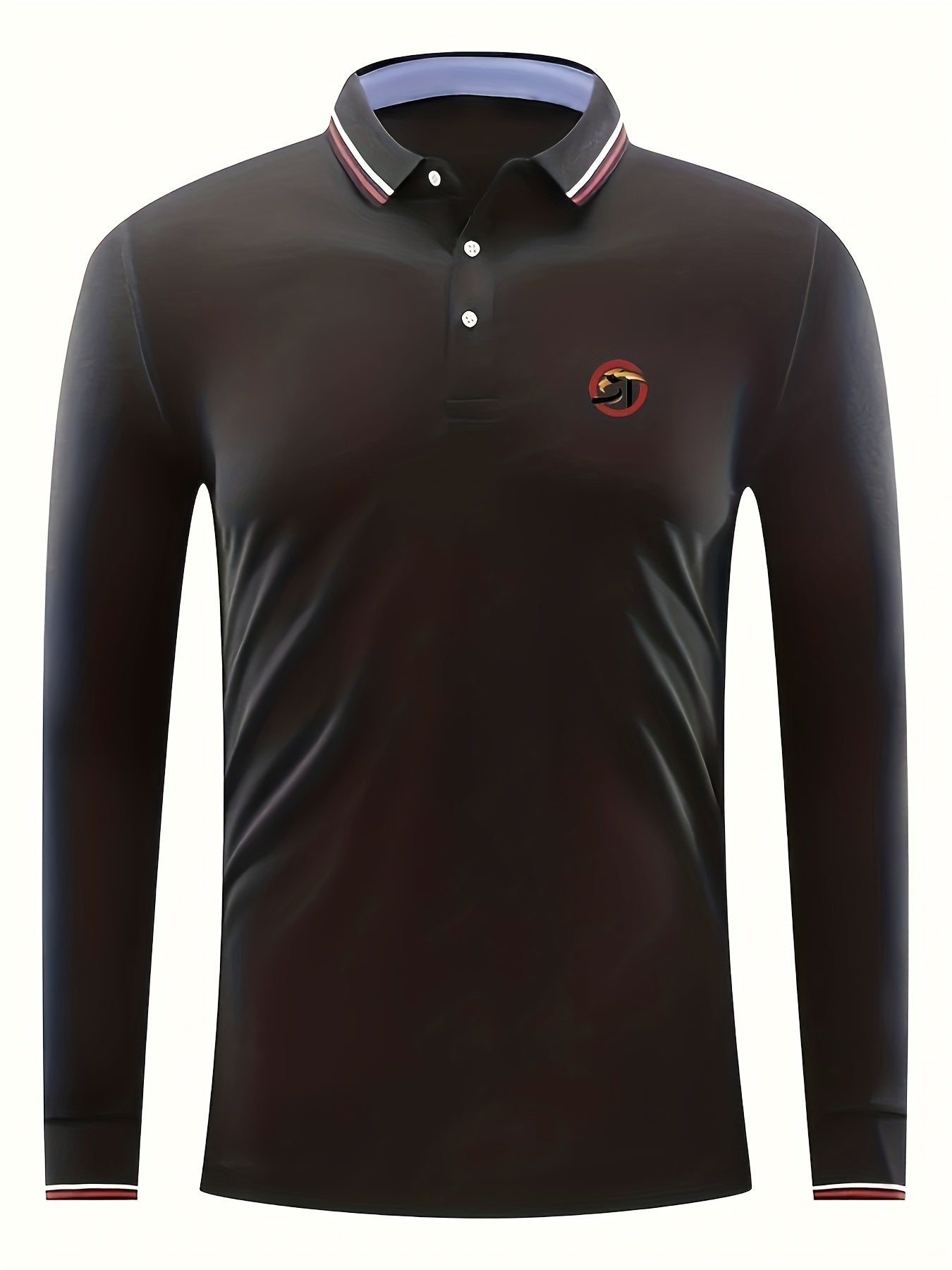 Men's Circle Print Polo Shirt Casual Stretch Breathable Long Sleeve Shirt