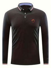 Men's Circle Print Polo Shirt Casual Stretch Breathable Long Sleeve Shirt