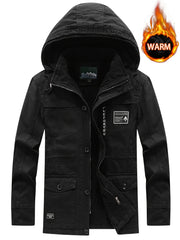 Men's Hooded Windproof Jacket Plush Warm Windbreaker For Autumn/Winter